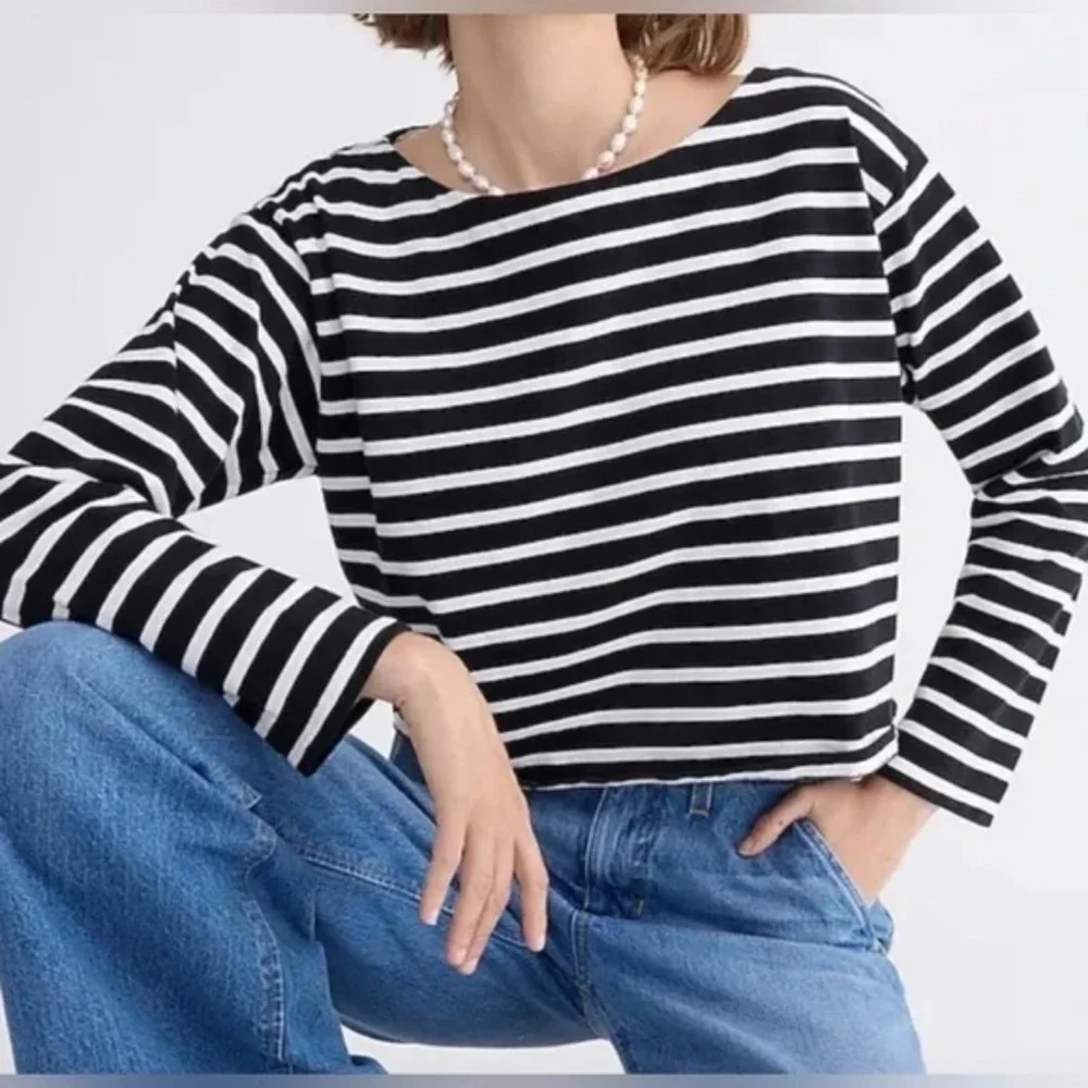 J. Crew Black and White Striped Long Sleeve Tee